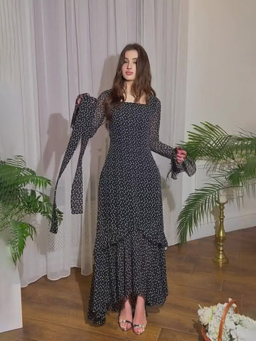 Woochic robe à manches longues imprimé à pois col en rond